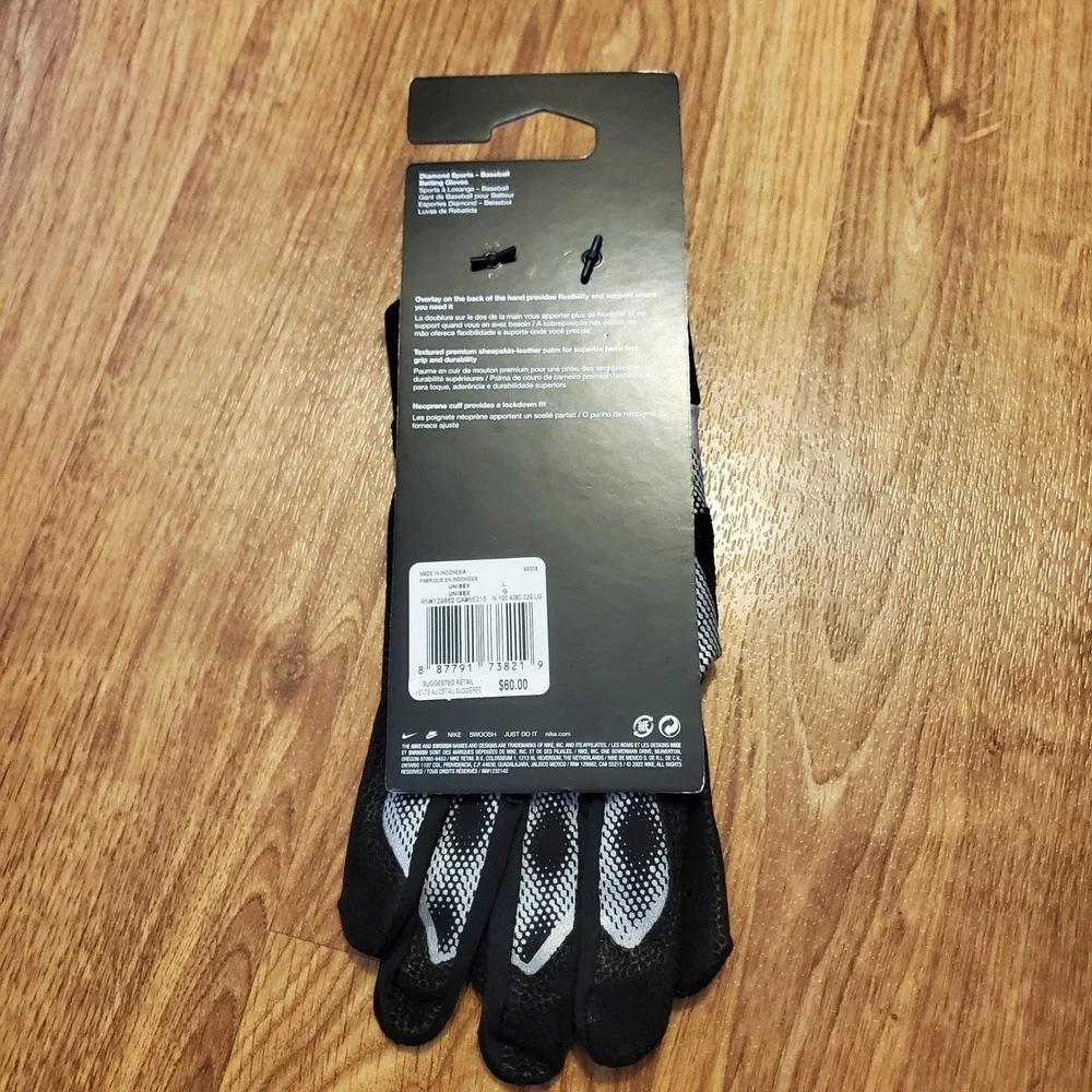 Nike Alpha Elite Baseball Batting Gloves Men Large Black Dri-Fit‎ Sheepskin New